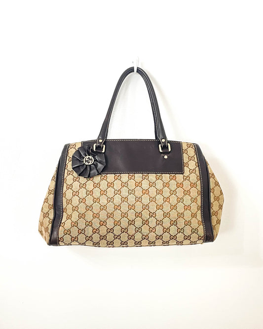 Gucci Canvas and Leather Trophy Tote Bag