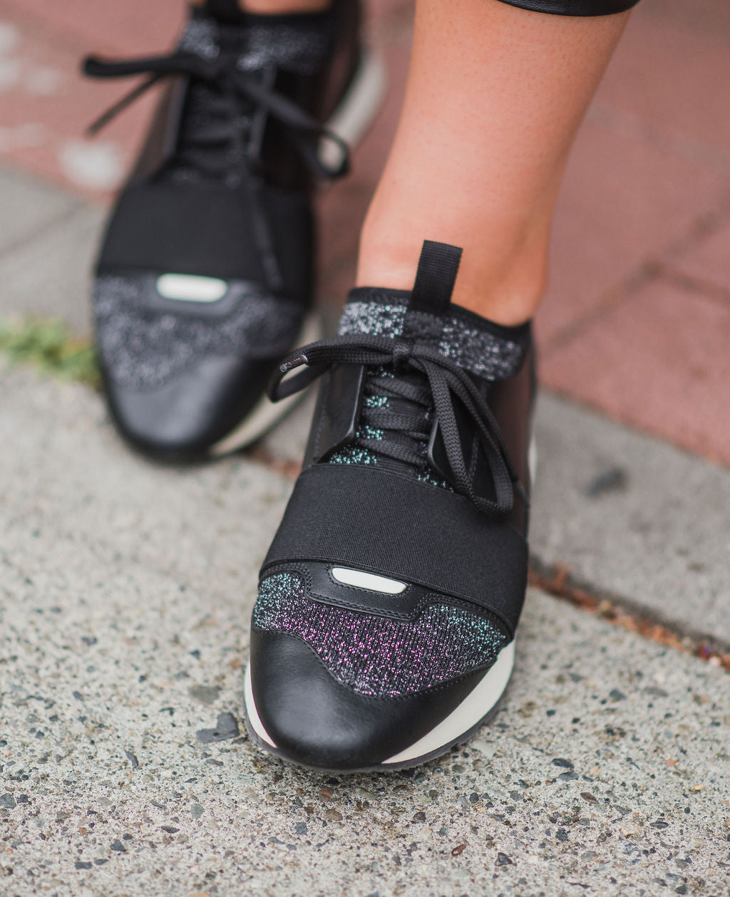 Balenciaga Black Glitter Race Runners - Size 39