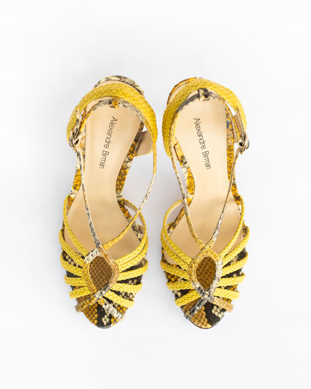 Alexandre Birman Yellow Snakeskin Sandals - Size 7