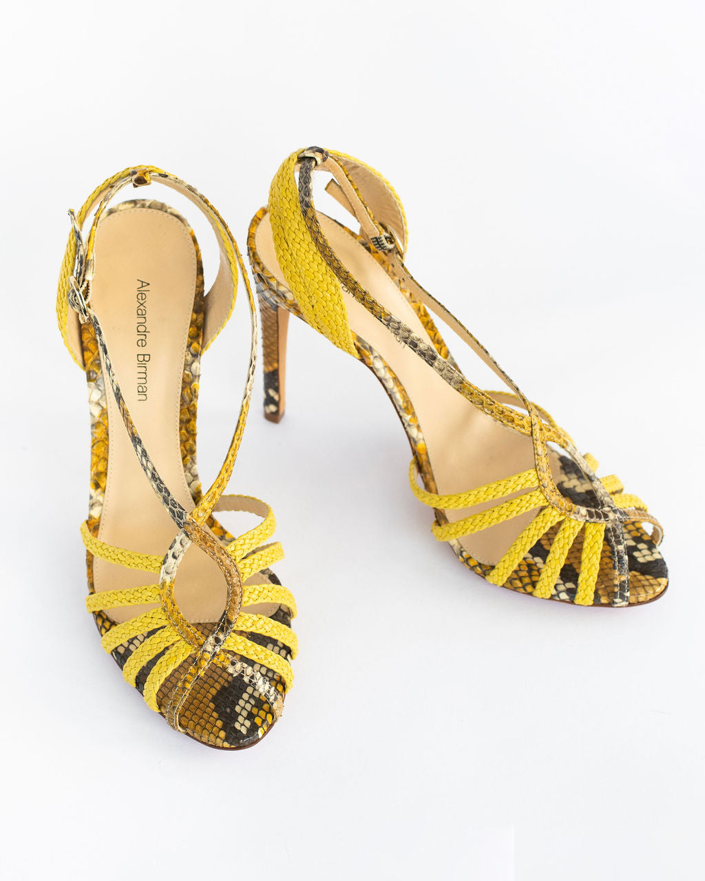Alexandre Birman Yellow Snakeskin Sandals - Size 7