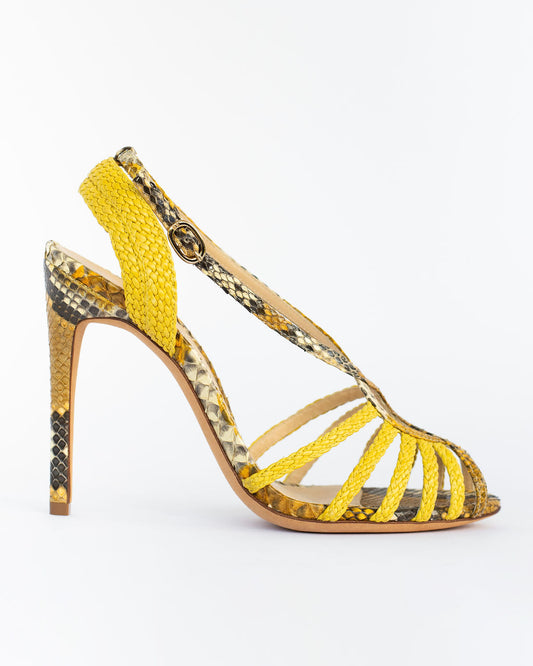 Alexandre Birman Yellow Snakeskin Sandals - Size 7