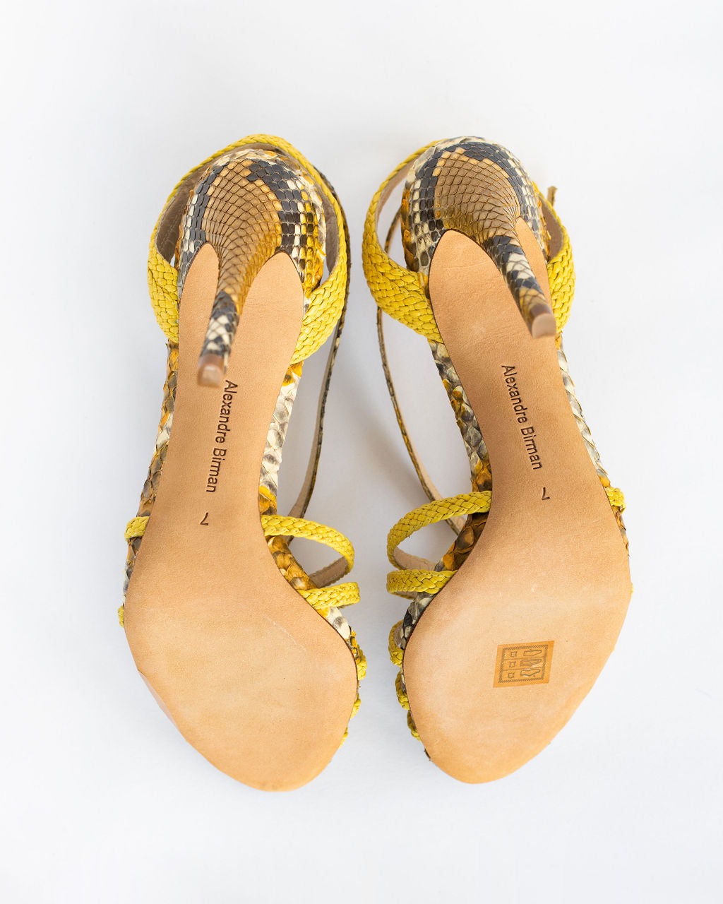Alexandre Birman Yellow Snakeskin Sandals - Size 7