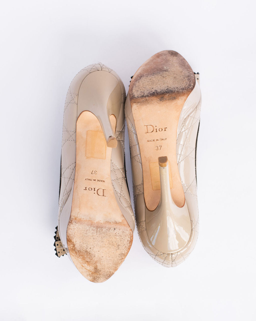 Christian Dior Patent Quilted Leather Cannage Peep Toe pumps - Size 37