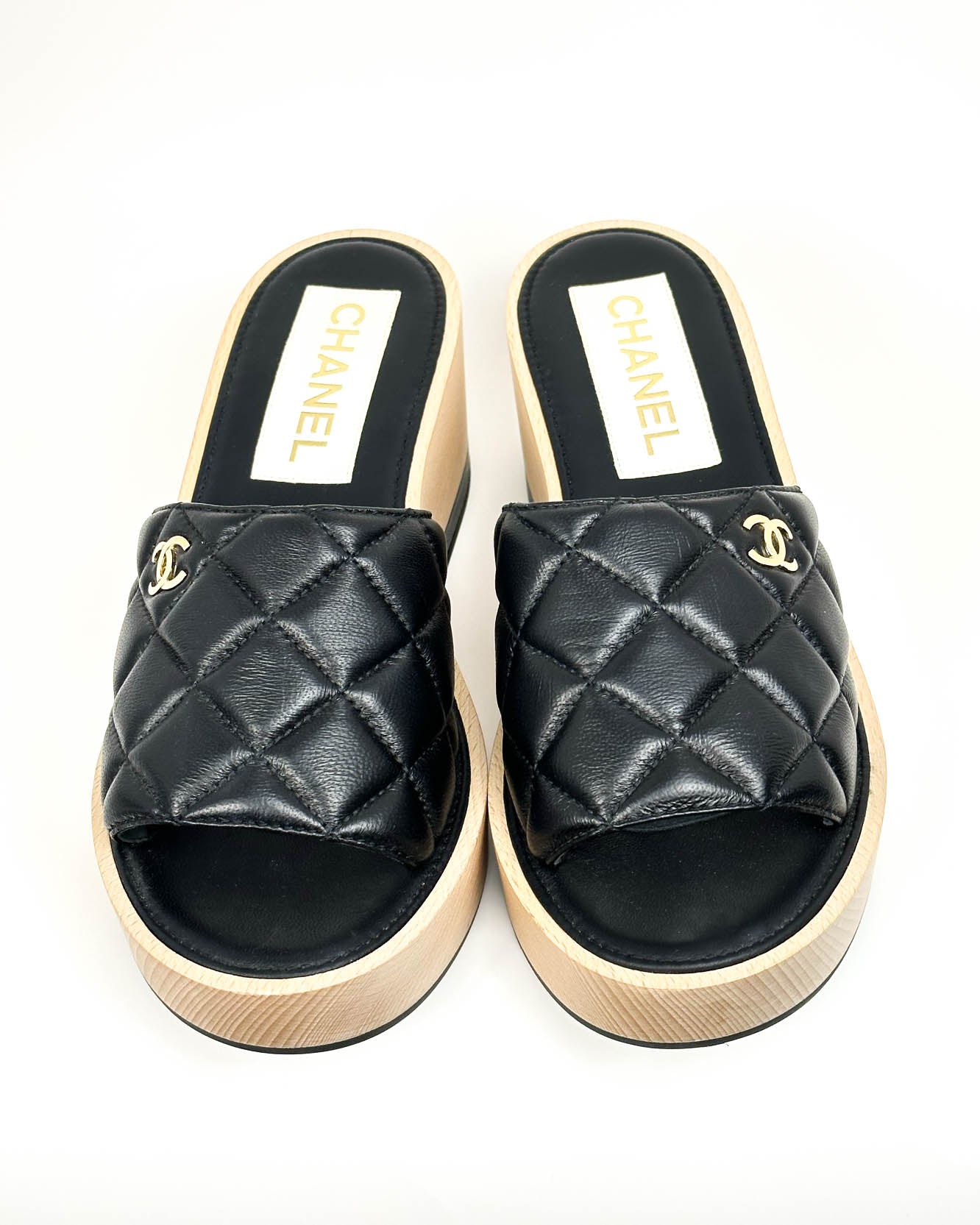 Chanel quilted slides hot sale