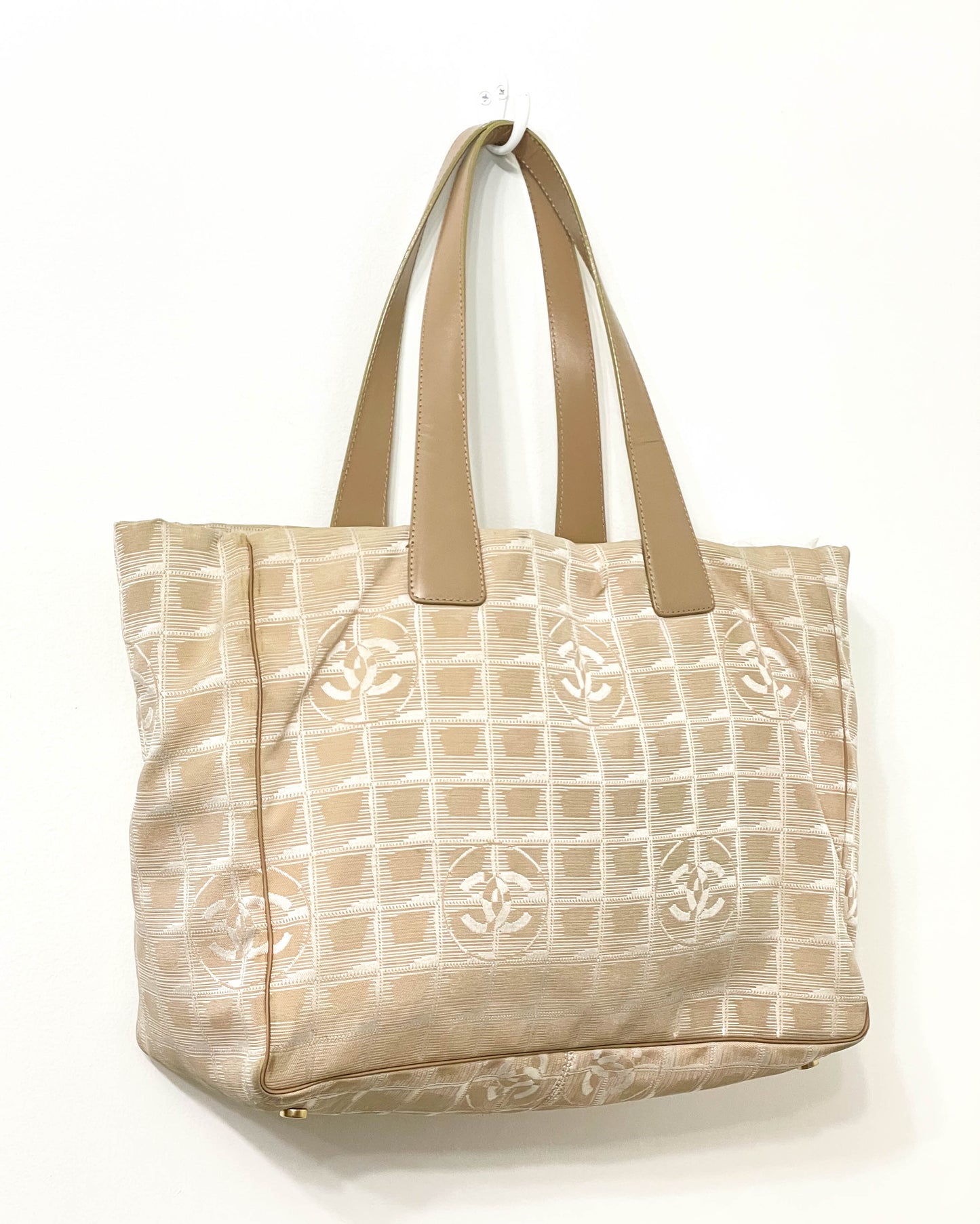 Authentic CHANEL Travel Line Shoulder Tote Bag Nylon Leather Handles  LogoHandbag  eBay