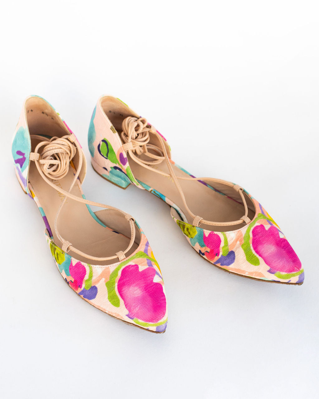 Stuart Weitzman Gilligan Watercolour Silk Flats - Size 8.5