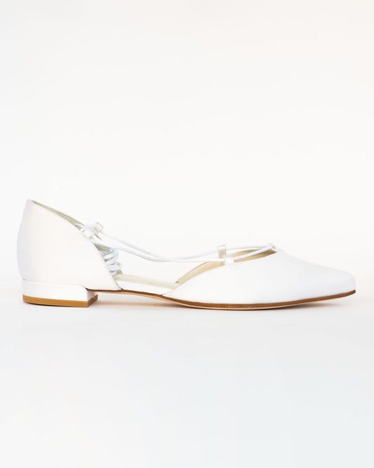 Stuart Weitzman Gilligan White Satin Flats - Size 8