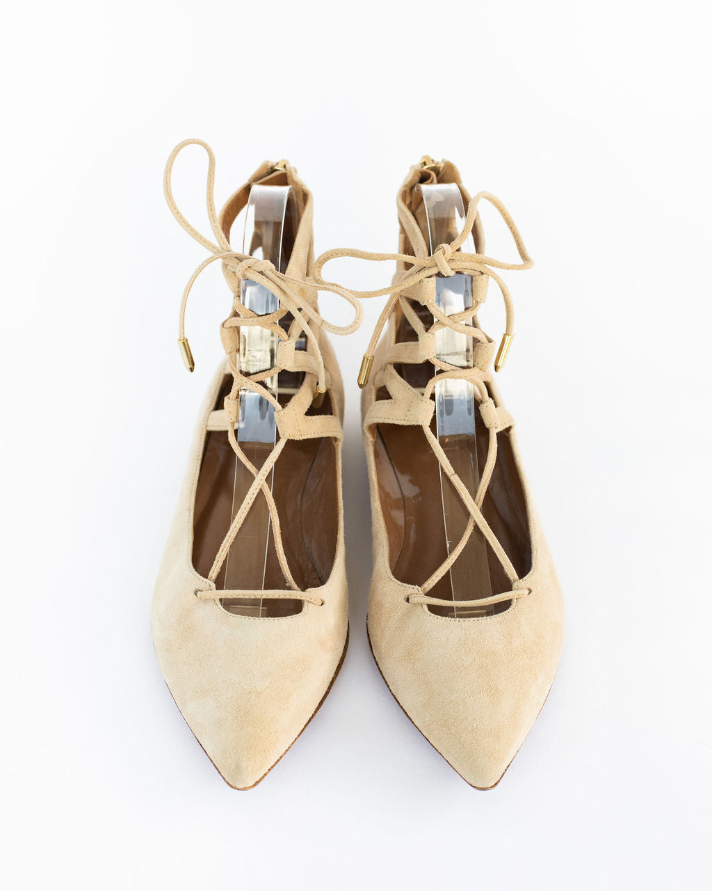 Aquazzura Nude Lace-up Flats - Size 38