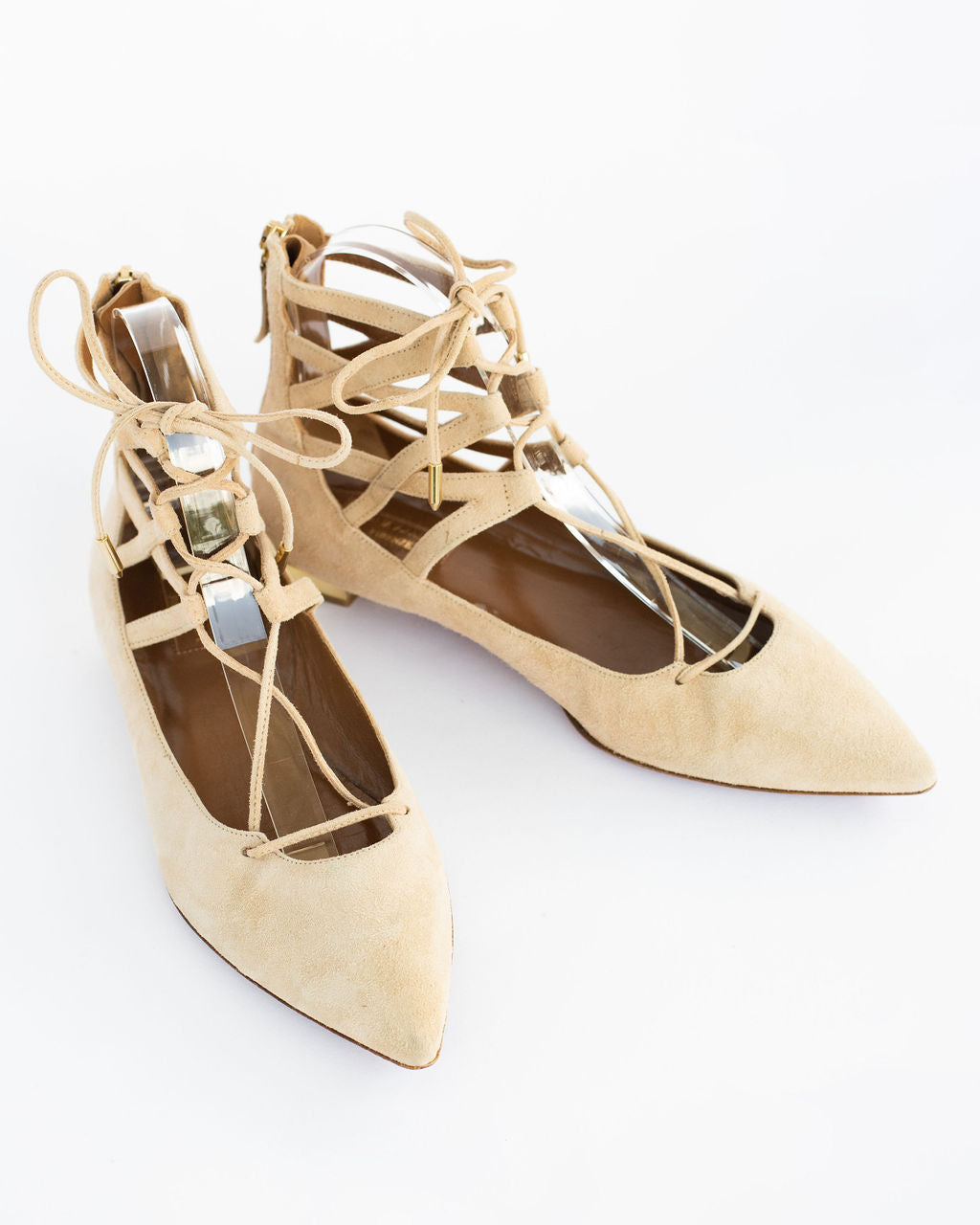 Aquazzura Nude Lace-up Flats - Size 38