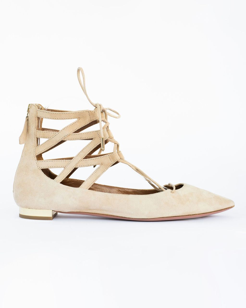 Aquazzura Nude Lace-up Flats - Size 38