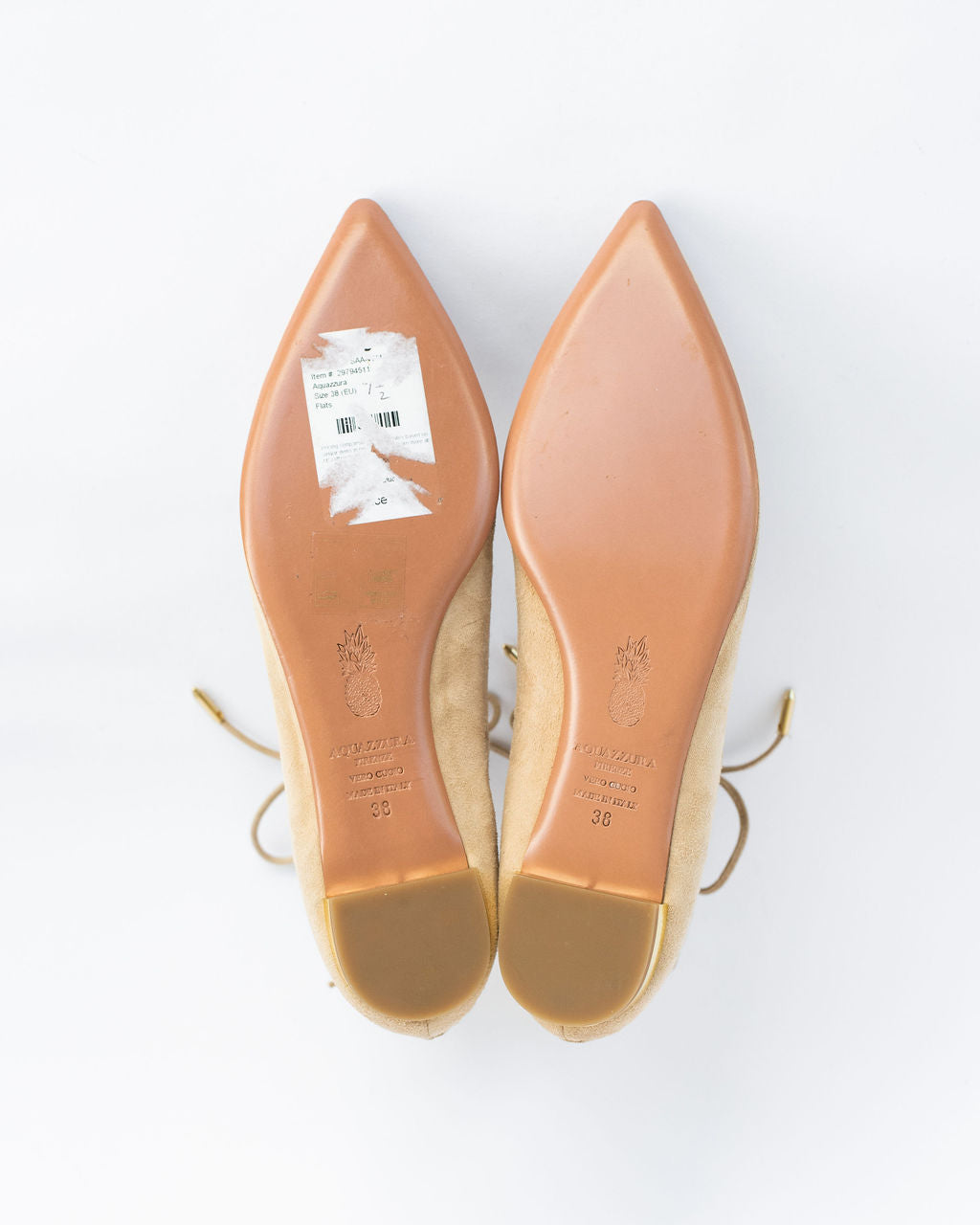 Aquazzura Nude Lace-up Flats - Size 38