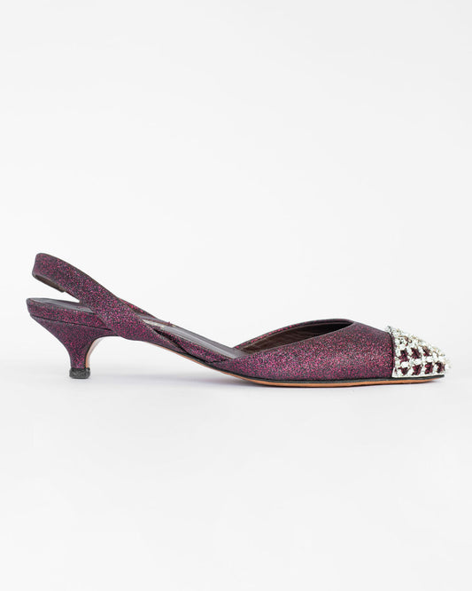 Bruno Magli Purple Slingbacks with Crystals - Size 39